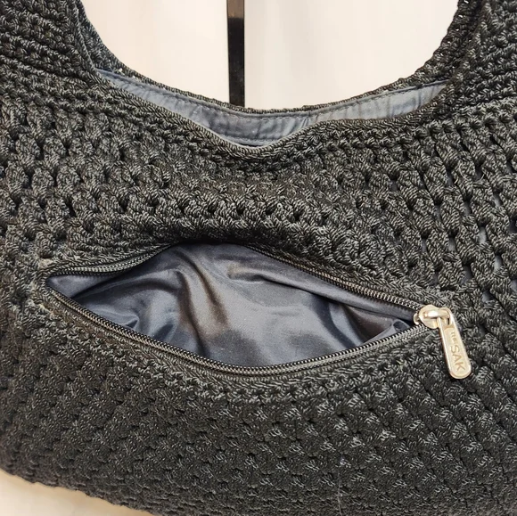 The Sak Vintage Black Crochet Lined Shoulder Hobo Bag OS - Picture 3 of 11